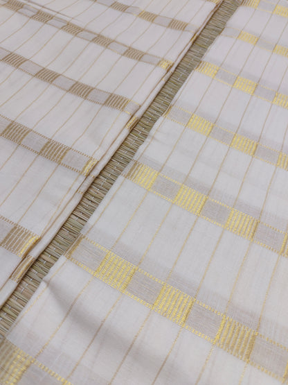 Pure cotton Kerala Set Mundu with all-over zari checks and tassels (2.80m).