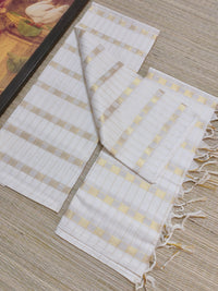 Pure cotton Kerala Set Mundu with all-over zari checks and tassels (2.80m).