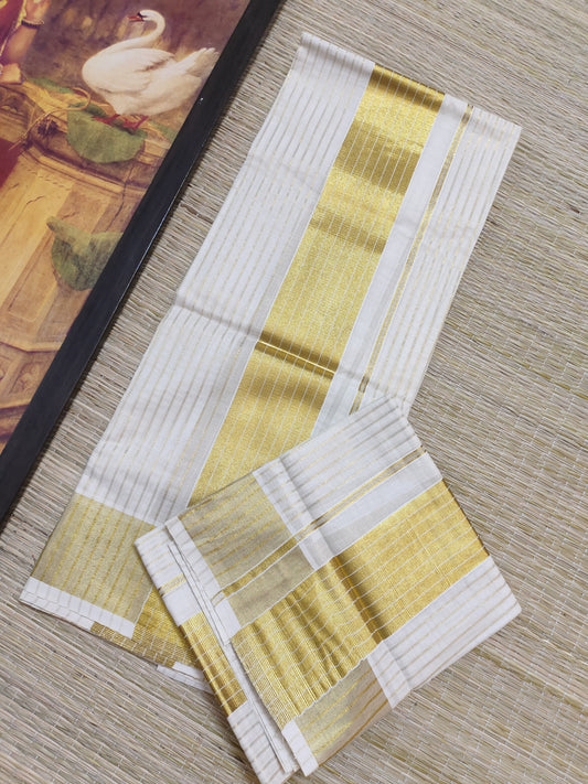 Cotton Set Mundu With Full Stripes.