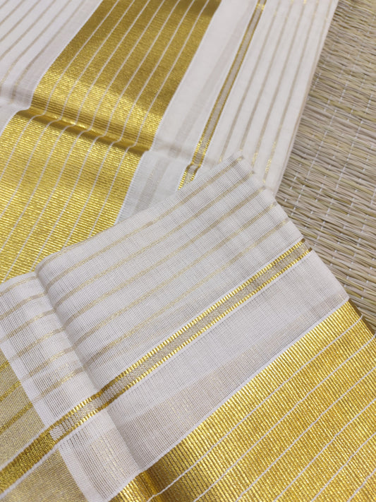 Cotton Set Mundu With Full Stripes.
