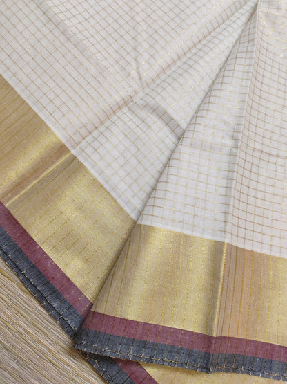 Premium Cotton Saree With Micro Checks
