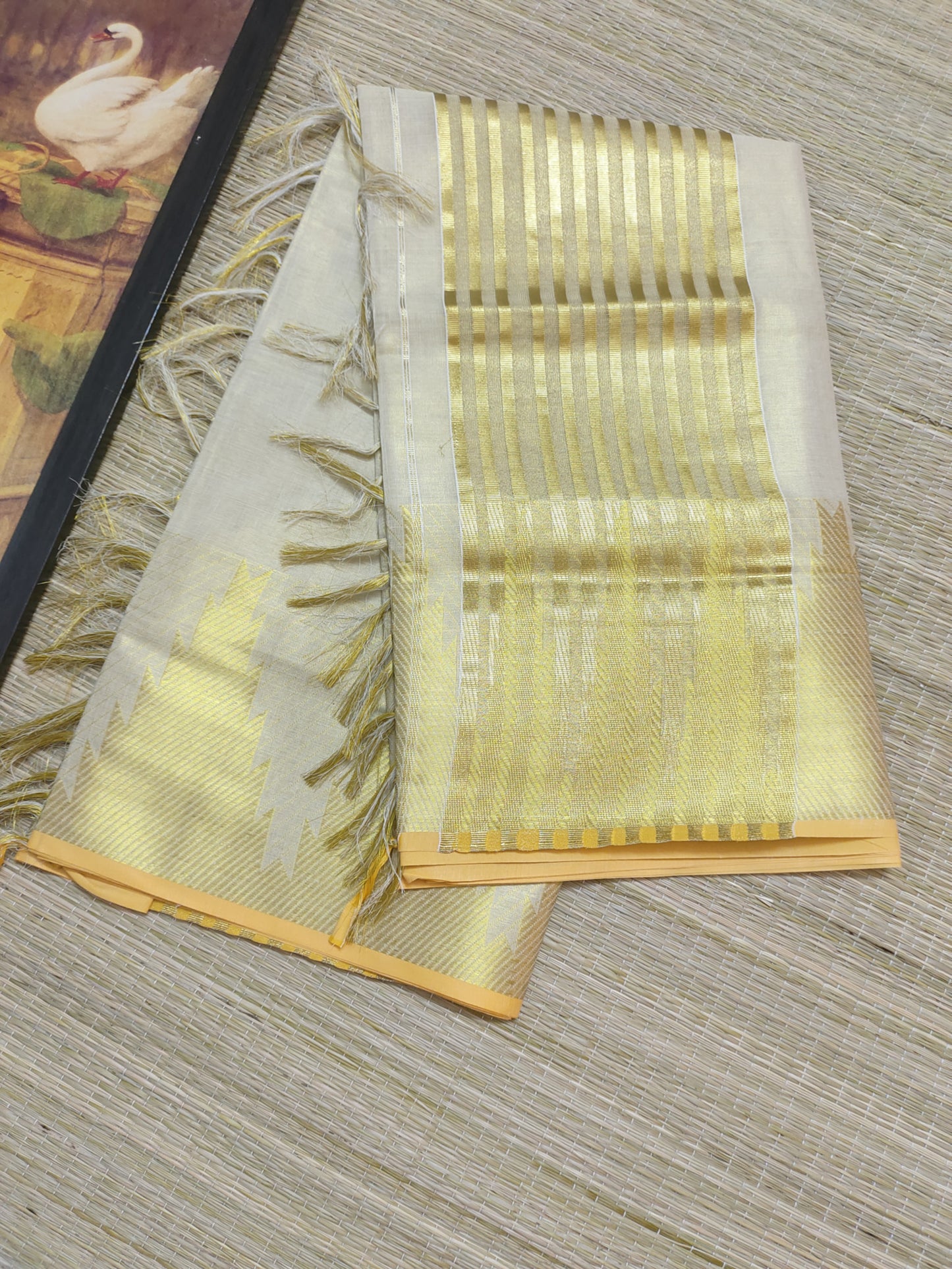 Plain Tissue Saree With Temple Borders