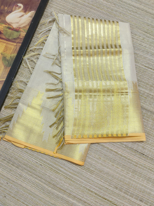 Plain Tissue Saree With Temple Borders