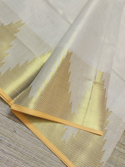 Plain Tissue Saree With Temple Borders