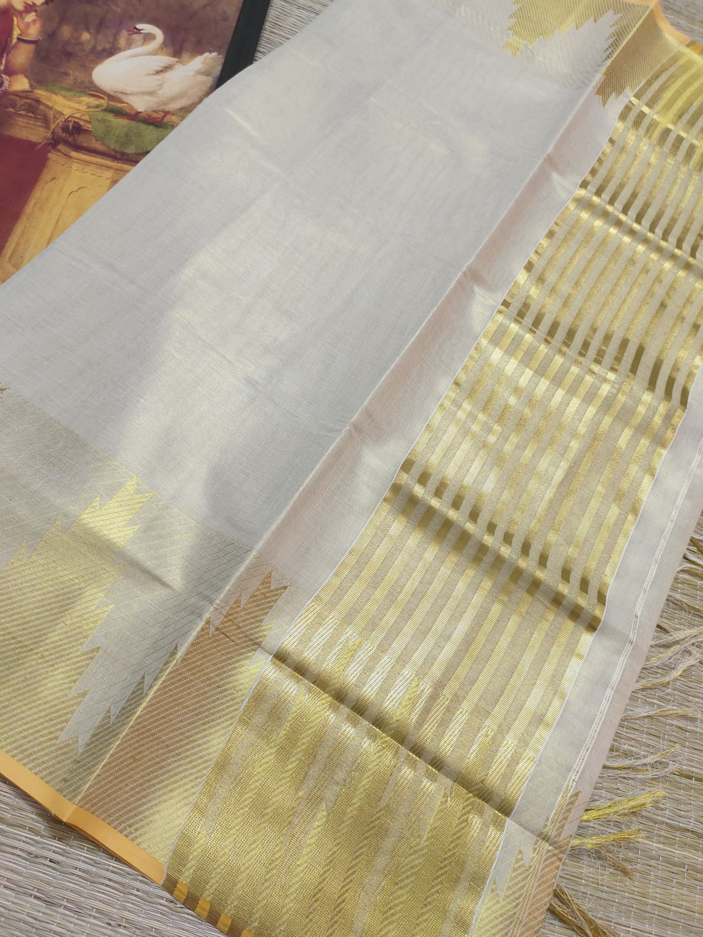 Plain Tissue Saree With Temple Borders