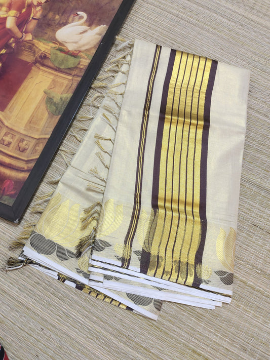 Premium Tissue Saree With Lotus Weave On Borders