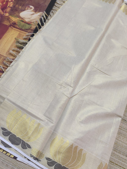Premium Tissue Saree With Lotus Weave On Borders