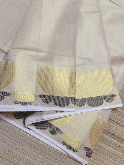 Premium Tissue Saree With Lotus Weave On Borders