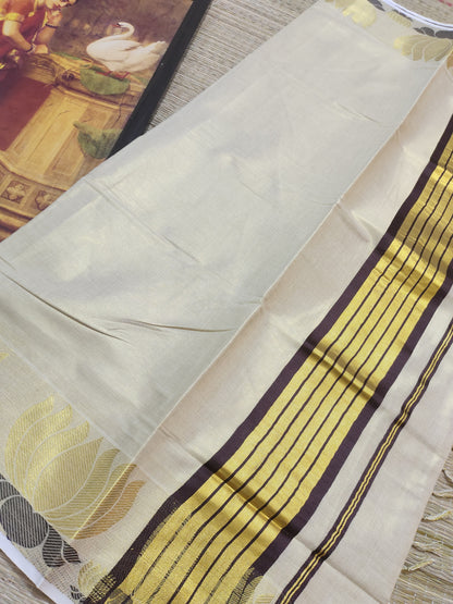 Premium Tissue Saree With Lotus Weave On Borders