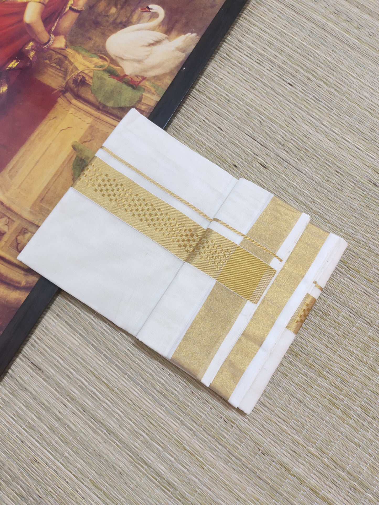 Premium Handloom Kuthampully Woven Men's Double Mundu.