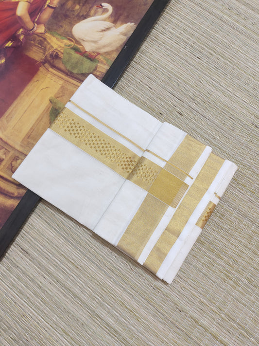 Premium Handloom Kuthampully Woven Men's Double Mundu.