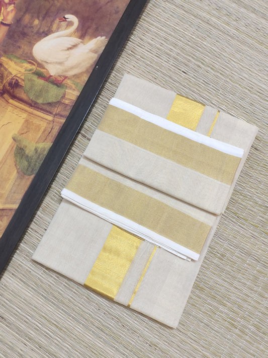 Premium Handloom Kuthampully Woven Men's Gold Tissue Double Mundu (4 Metres).