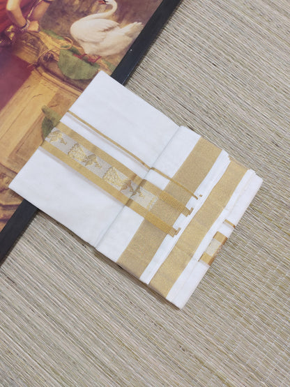 Premium Handloom Kuthampully Woven Men's Double Mundu (4 Metres).