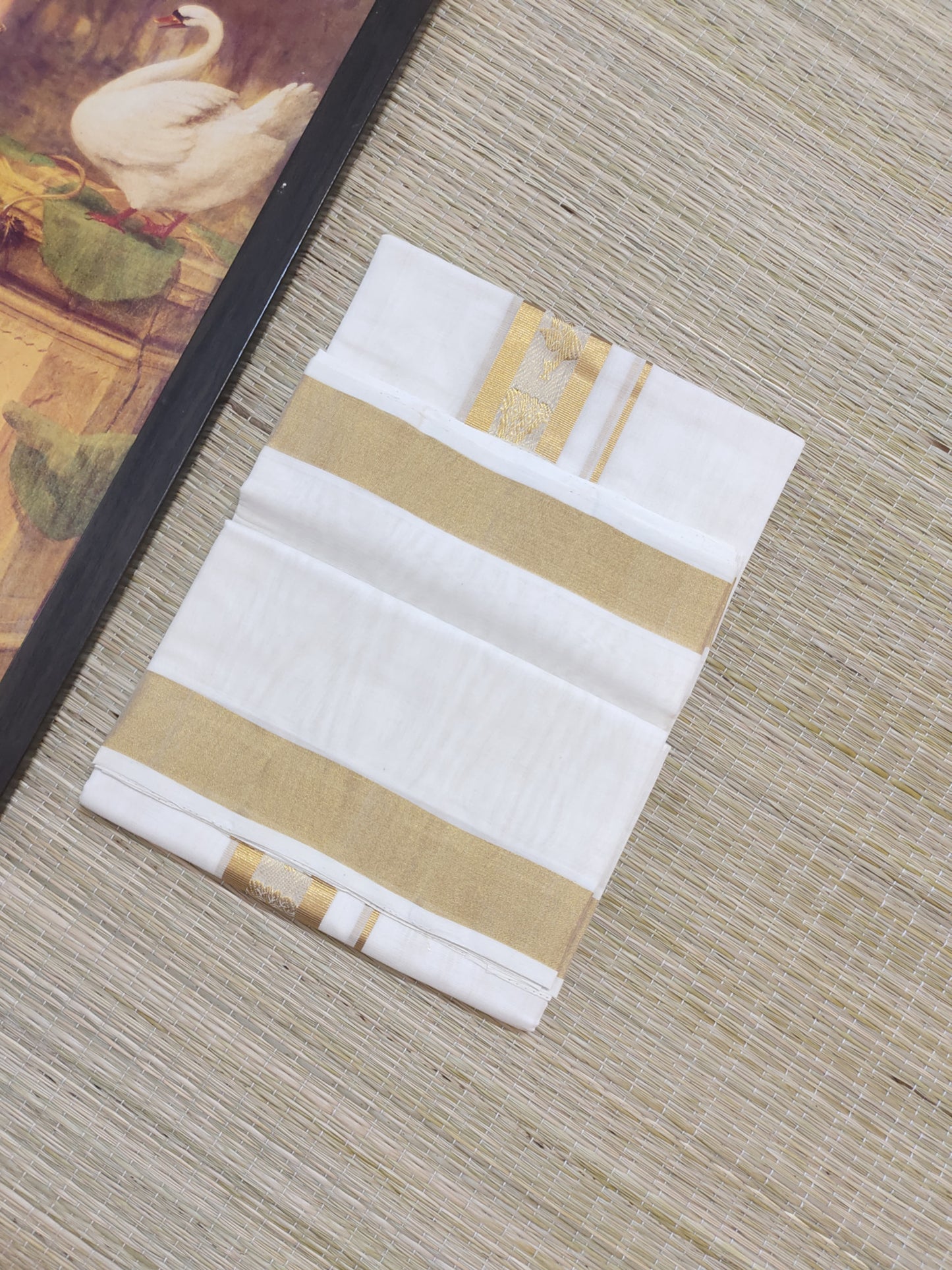 Premium Handloom Kuthampully Woven Men's Double Mundu (4 Metres).