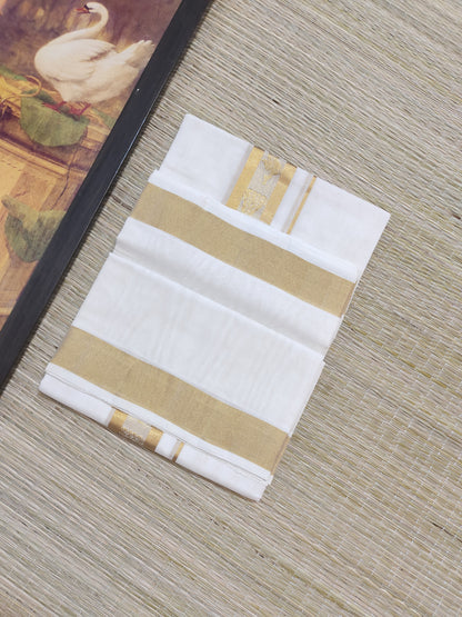 Premium Handloom Kuthampully Woven Men's Double Mundu (4 Metres).