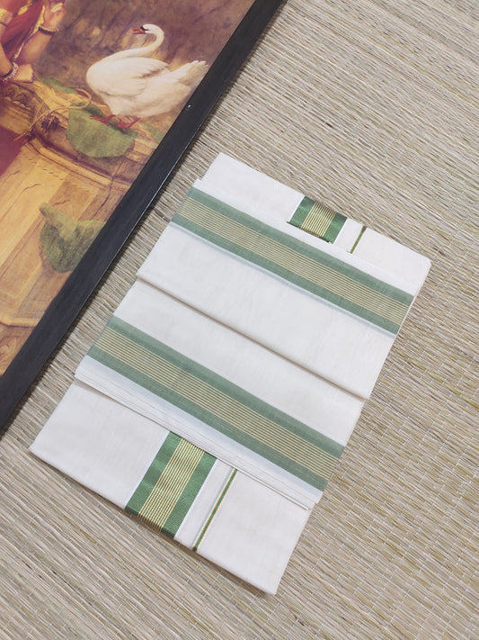 Premium Handloom Kuthampully Woven Men's Double Mundu (4 Metres).