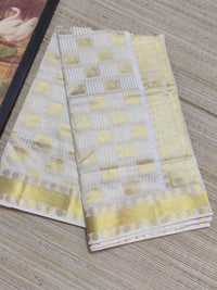 Kanjivaram Inspired Kasavu Cotton Saree With All-Over Checks And Motifs.