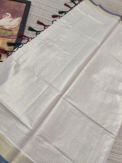 Premium Golden Tissue Saree With Micro Checks