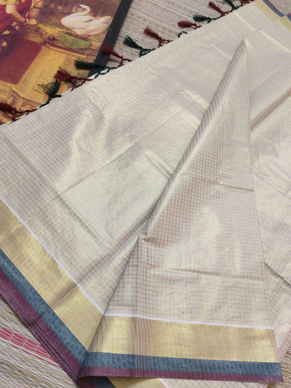 Premium Golden Tissue Saree With Micro Checks