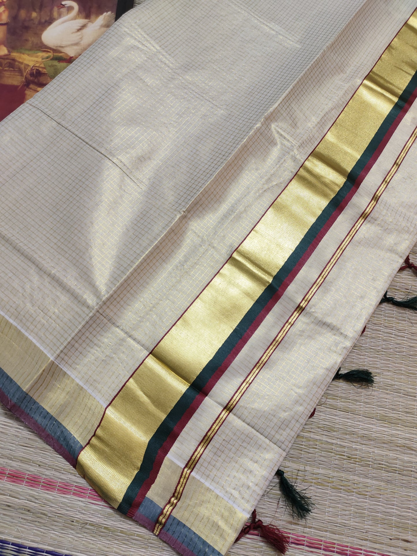Premium Golden Tissue Saree With Micro Checks