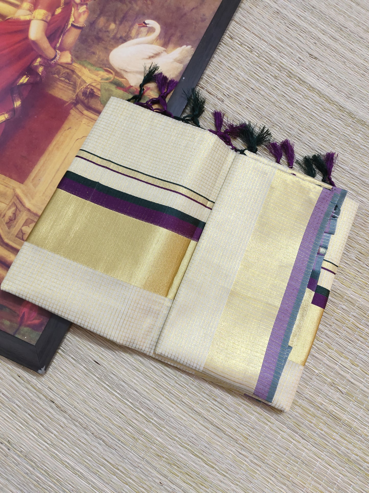 Premium Golden Tissue Saree With Micro Checks