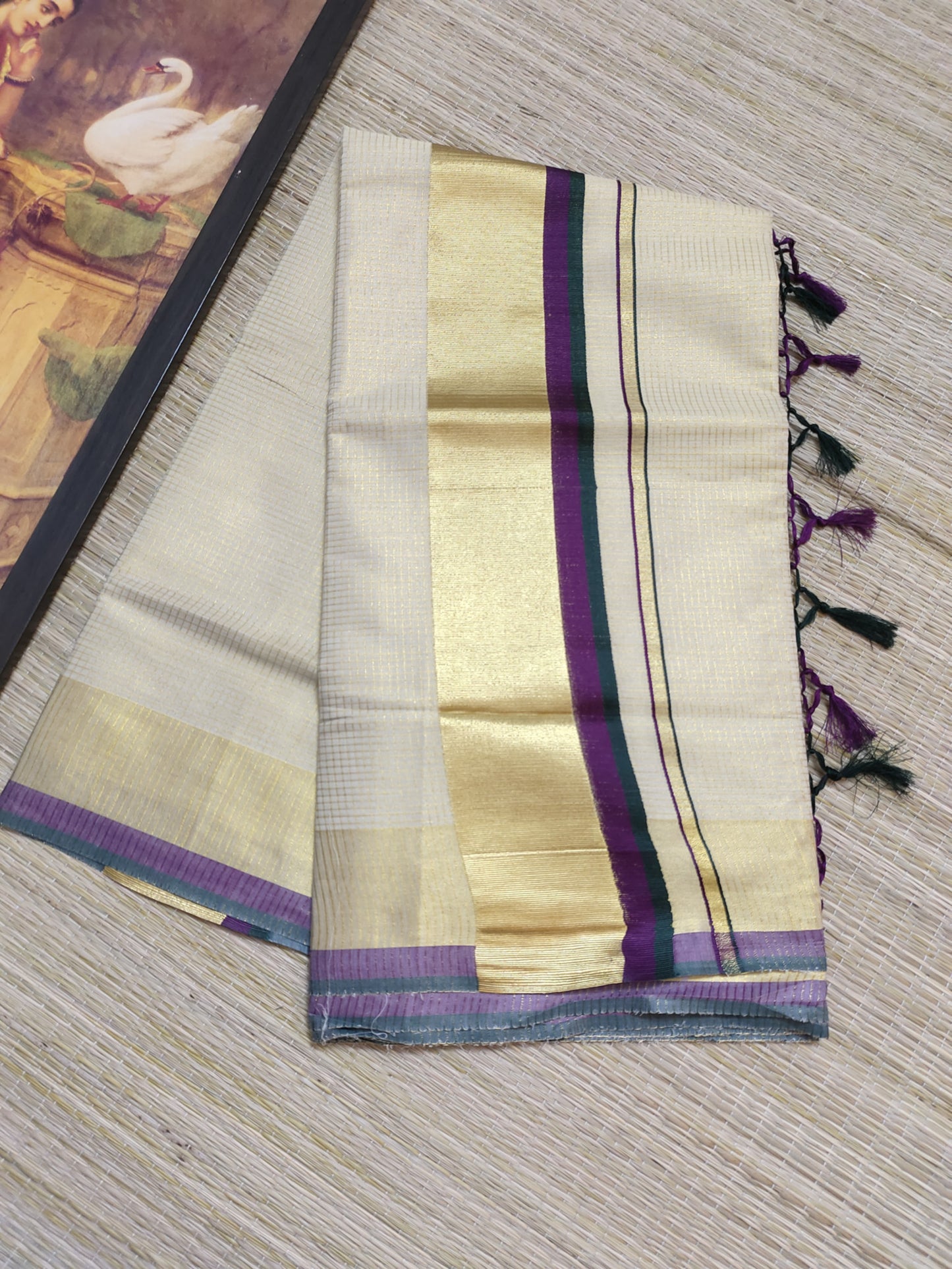 Premium Golden Tissue Saree With Micro Checks