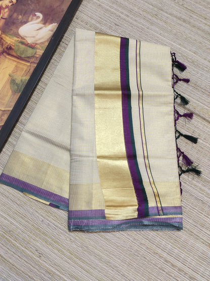 Premium Golden Tissue Saree With Micro Checks