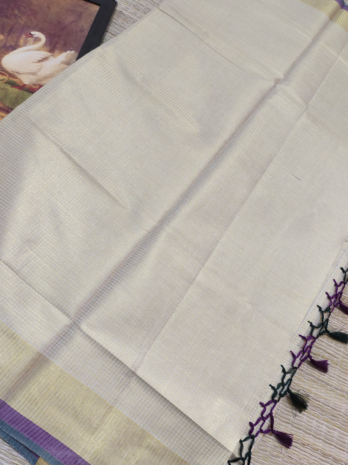 Premium Golden Tissue Saree With Micro Checks