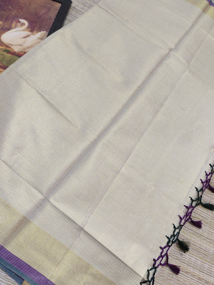 Premium Golden Tissue Saree With Micro Checks