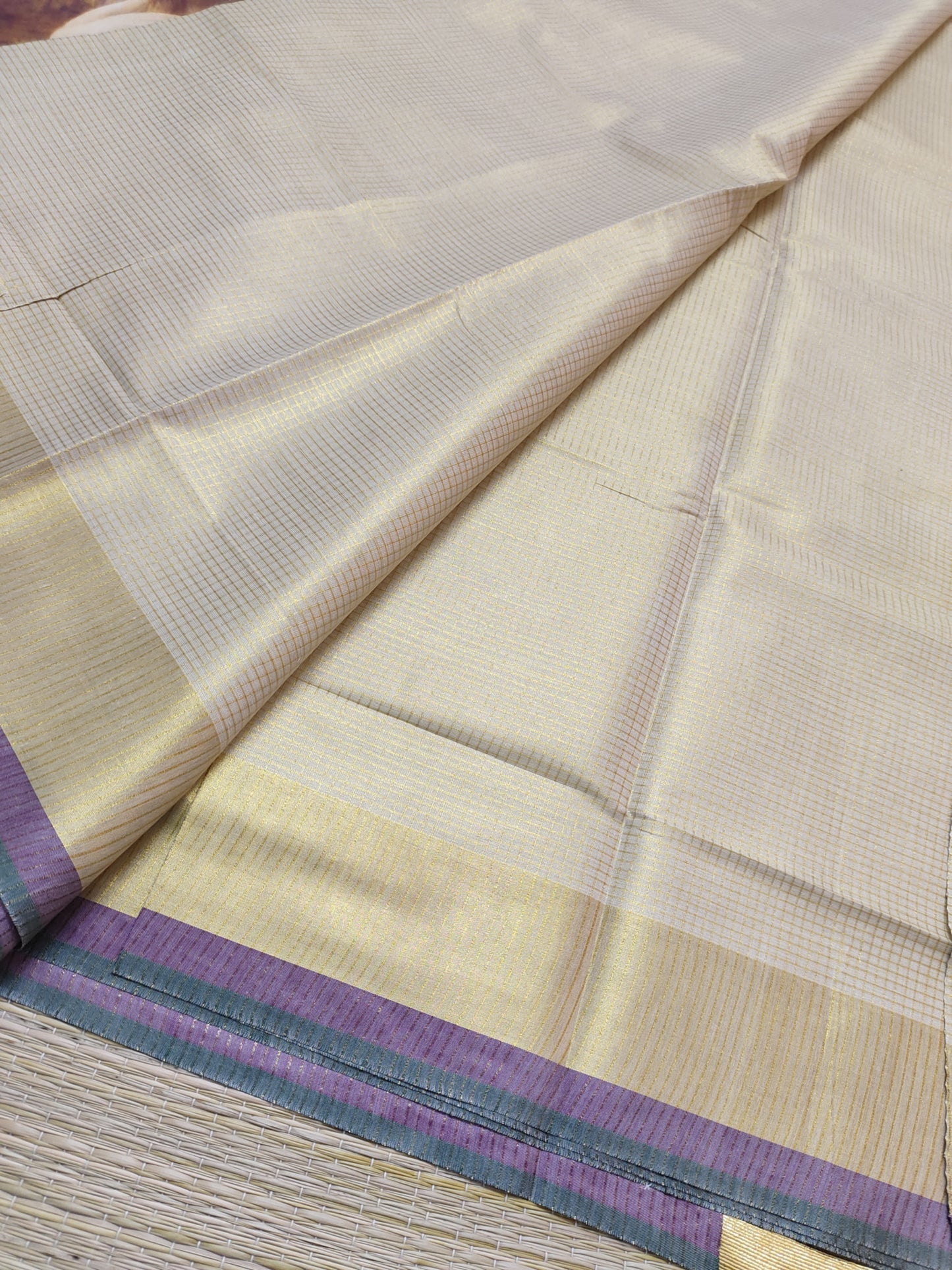 Premium Golden Tissue Saree With Micro Checks
