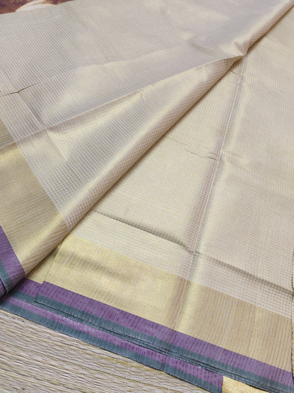 Premium Golden Tissue Saree With Micro Checks