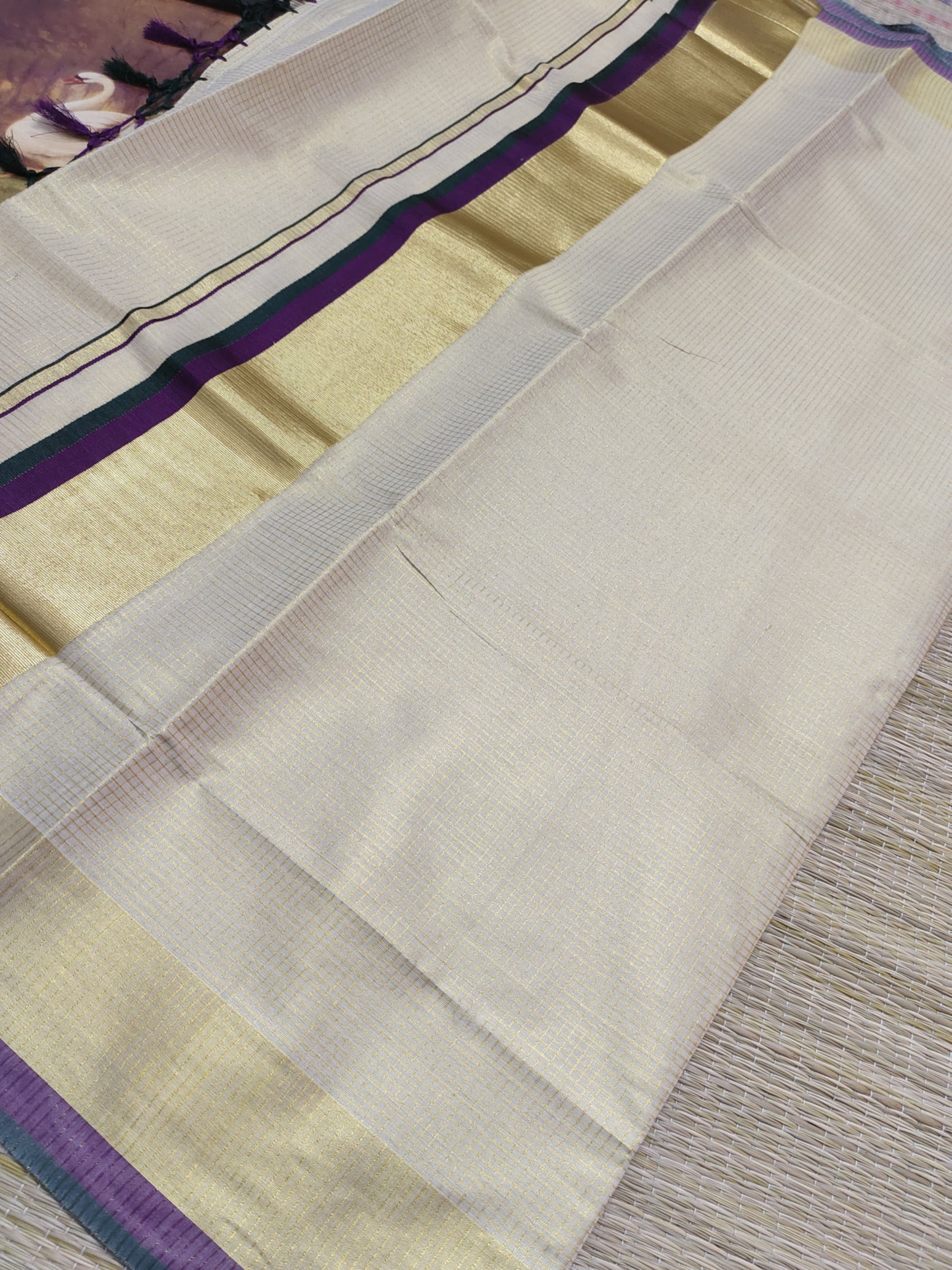 Premium Golden Tissue Saree With Micro Checks