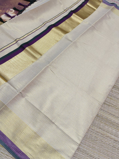 Premium Golden Tissue Saree With Micro Checks