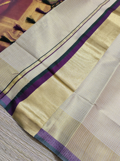 Premium Golden Tissue Saree With Micro Checks