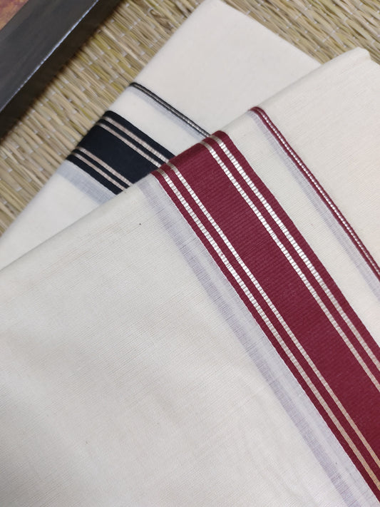 Premium Cotton  Silver Kasavu Men's Double Dhoti (4 Metres).