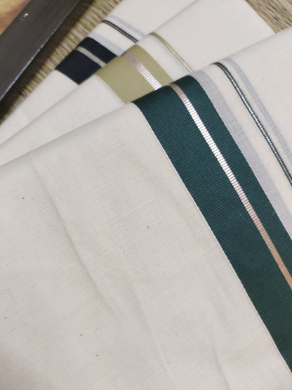 Silver Kasavu Cotton Men's Double Dhoti (4 Metres).