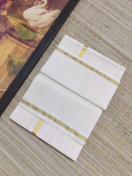Plain Gold Kasavu Cotton Men's Double Dhoti (4 Metres).