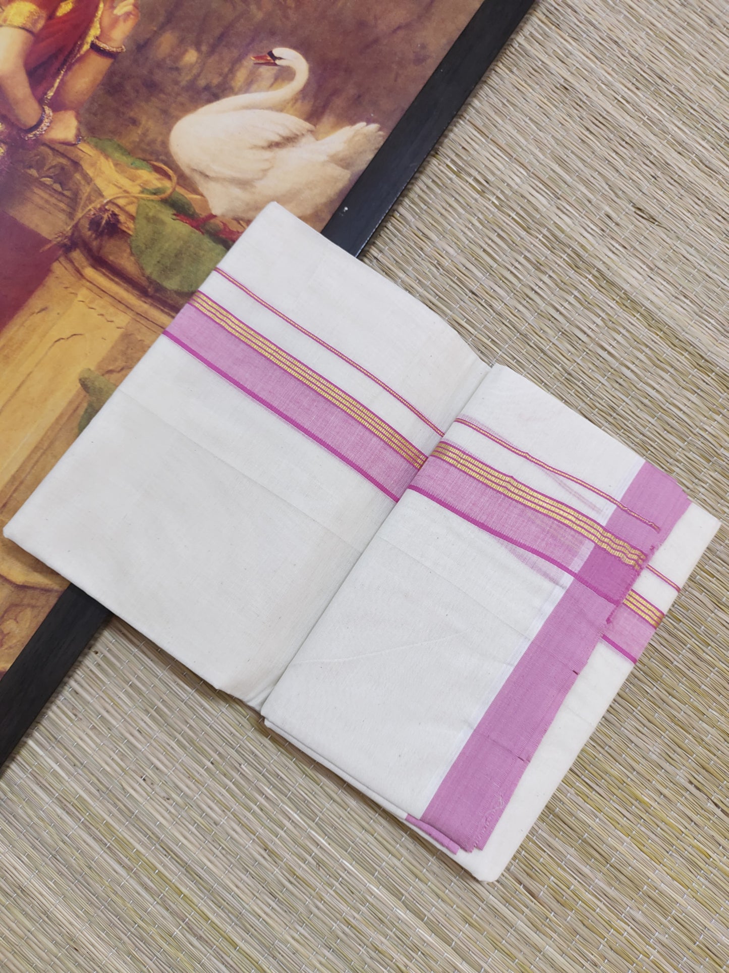Plain  Kasavu kara Cotton Men's Double Dhoti (4 Metres).