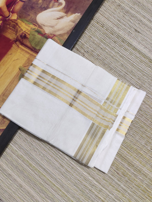 Plain Gold Kasavu Cotton Men's Double Dhoti (4 Metres).