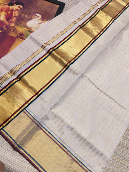 Premium Tissue Handloom  Saree With All-Over Stripes