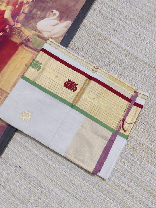 Premium Handloom Tissue  Saree With Lotus Motif .