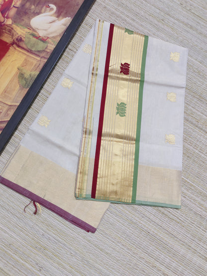 Premium Handloom Tissue  Saree With Lotus Motif .