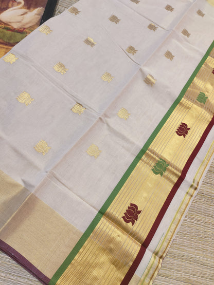 Premium Handloom Tissue  Saree With Lotus Motif .