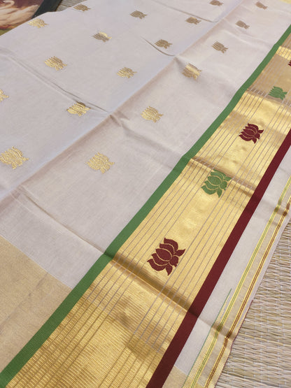 Premium Handloom Tissue  Saree With Lotus Motif .