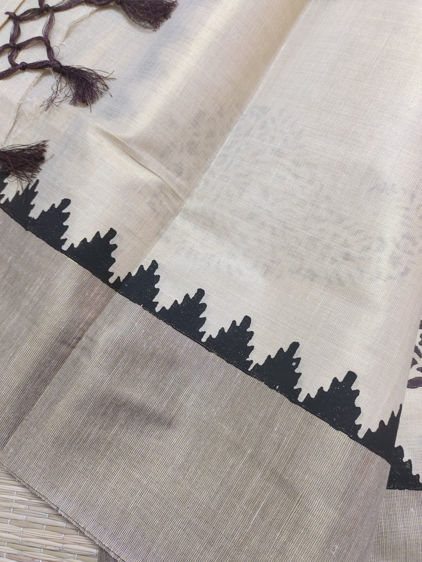 Premium Tissue saree in  Coffee Brown  With Handblock Prints