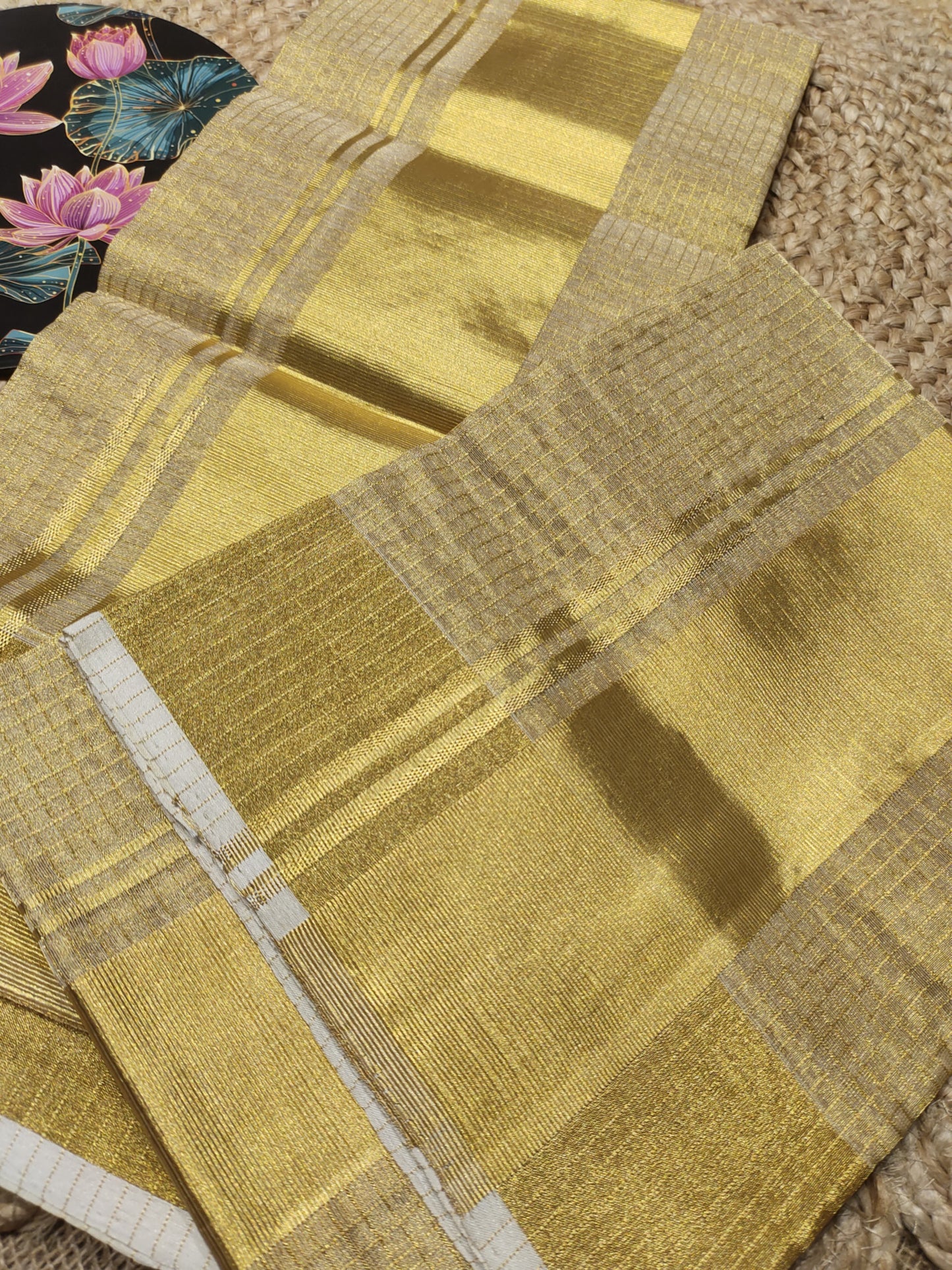 Premium Handloom Full Tissue Bridal Set Mundu With Micro Checks (2.80 Metres).