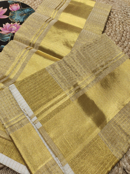 Premium Handloom Full Tissue Bridal Set Mundu With Micro Checks (2.80 Metres).