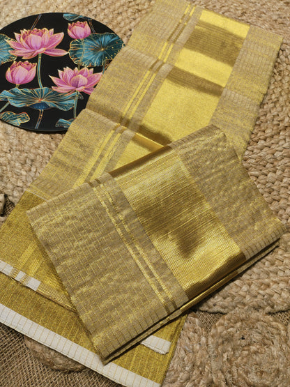 Premium Handloom Full Tissue Bridal Set Mundu With Micro Checks (2.80 Metres).