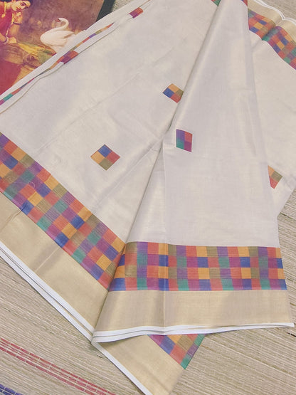 Premium Tissue Saree With Digital Printed Madras Check And Fully Printed Blouse.