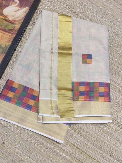 Premium Tissue Saree With Digital Printed Madras Check And Fully Printed Blouse.